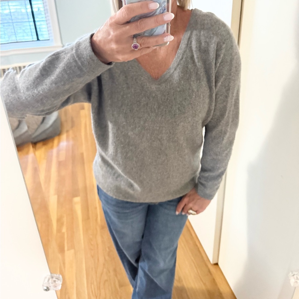 Tobey Grey Cashmere Button Back Sweater